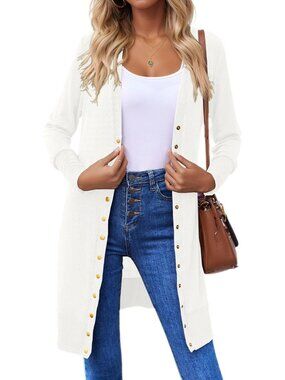 Women's White Button Down Soft Long Sleeve Lightweight Casual Cardigan Sweaters